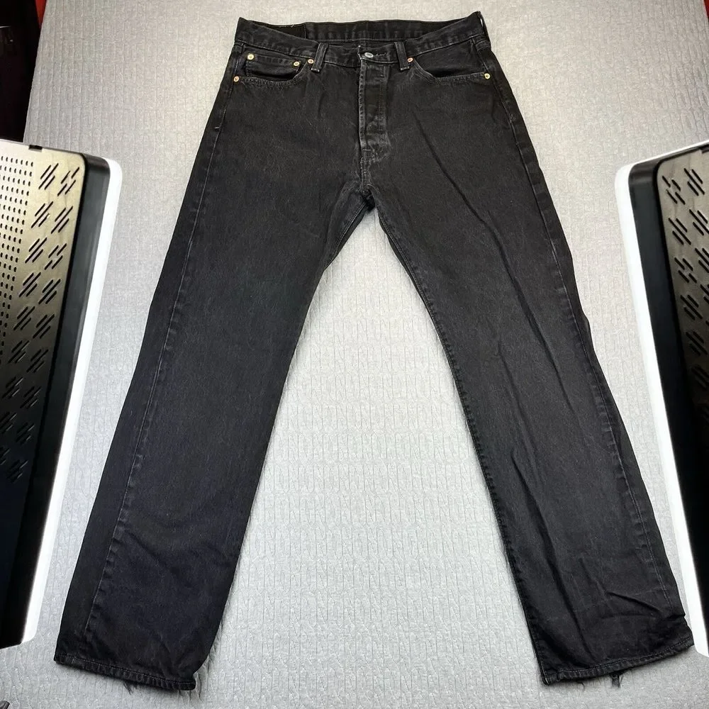 Levi's 501 Black Men's pants (34x32) straight Leg Button‎ Fly Denim Jeans dark